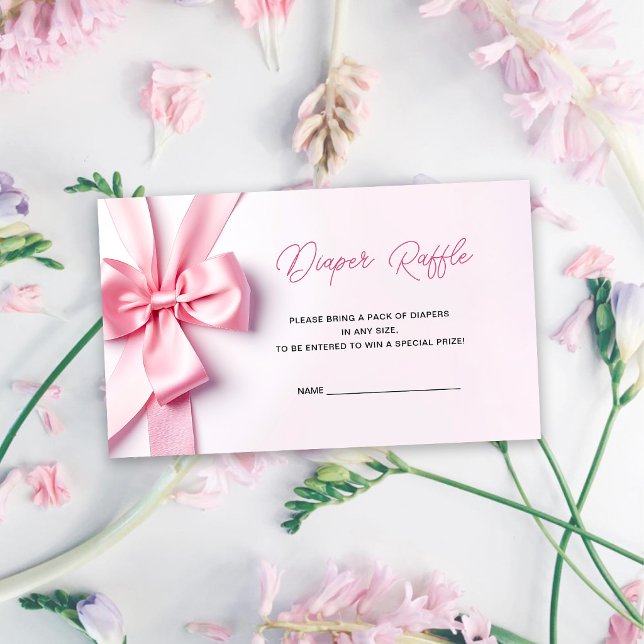 Pink Ribbon Bow Diaper Raffle Enclosure Card (Creator Uploaded)