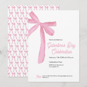 Pink Ribbon Bow Girly modern Galentine's day Invitation