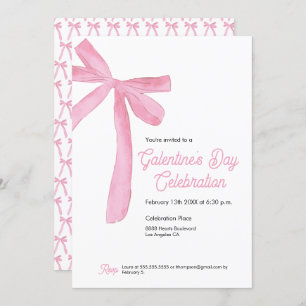 Pink Ribbon Bow Girly modern Galentine's day Invitation