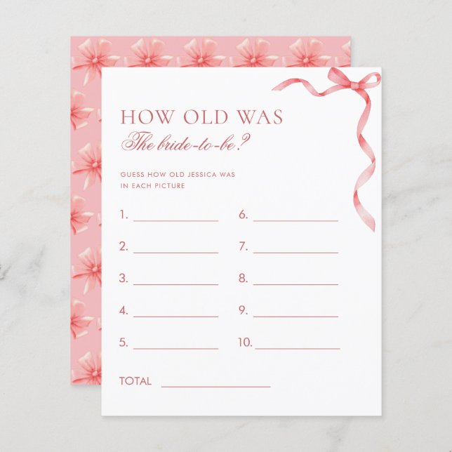 Pink Ribbon Bow How Old Was The Bride Game (Front/Back)