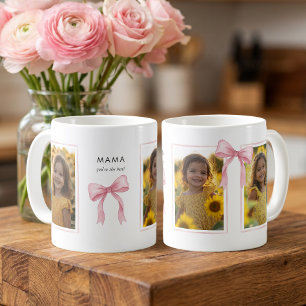 Pink Ribbon Bow Mama 3 Photo Collage Coffee Mug