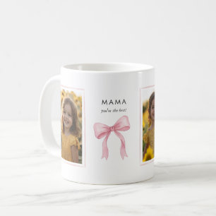 Pink Ribbon Bow Mama 3 Photo Collage Coffee Mug
