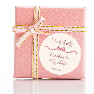 Pink ribbon bow sketch baby shower favour classic round sticker