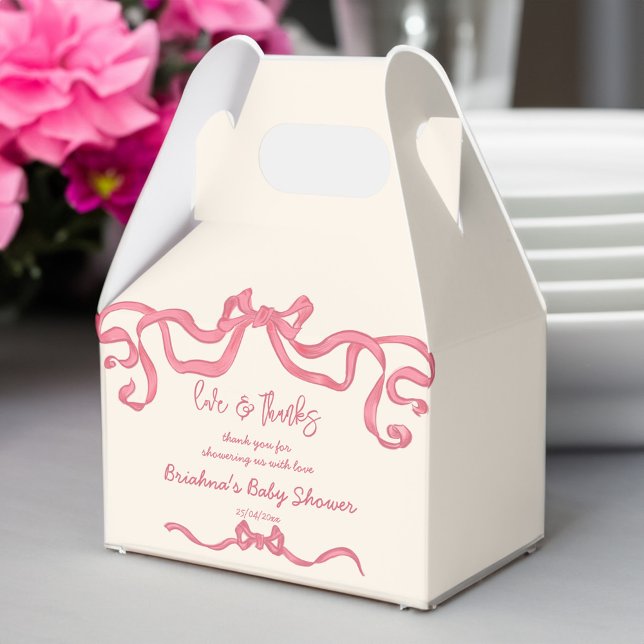 Pink ribbon bow sketch baby shower favours favour box (Pink ribbon bow sketch girls baby shower favors personalized favor box)