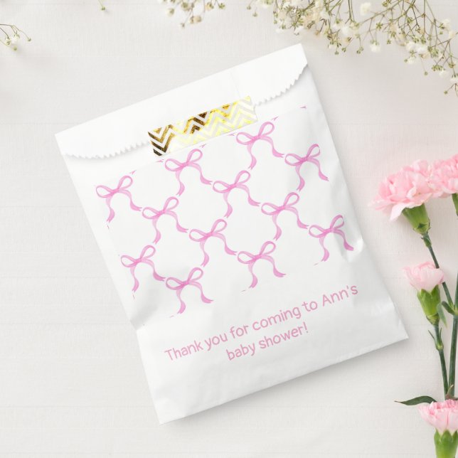 Pink Ribbon Bows Birthday Shower Favour Bag (Sealed)
