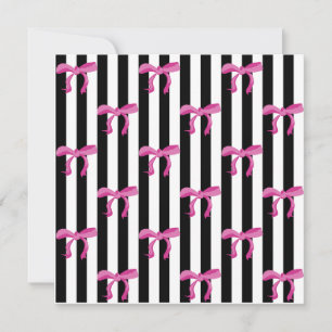 Pink ribbon bows on black and white stripes thank you card