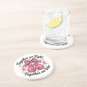 Pink Ribbon Boxing Gloves Breast Cancer Awareness Coaster