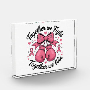 Pink Ribbon Boxing Gloves Breast Cancer Awareness Photo Block