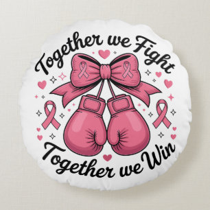 Pink Ribbon Boxing Gloves Breast Cancer Awareness Round Cushion
