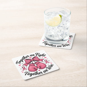 Pink Ribbon Boxing Gloves Breast Cancer Awareness Square Paper Coaster