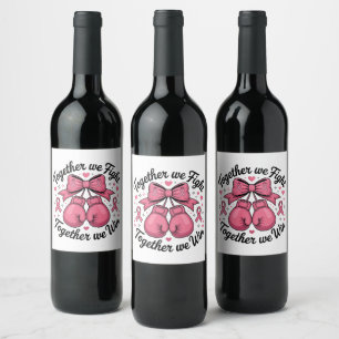 Pink Ribbon Boxing Gloves Breast Cancer Awareness Wine Label