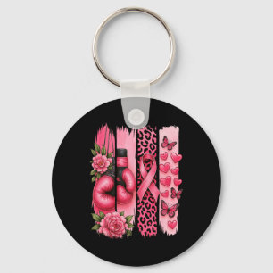 Pink Ribbon Boxing Gloves Leopard Breast Cancer Aw Key Ring