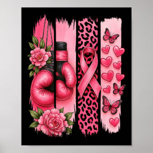 Pink Ribbon Boxing Gloves Leopard Breast Cancer Aw Poster