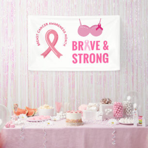 Pink Ribbon Breast Awareness Brave and strong Banner
