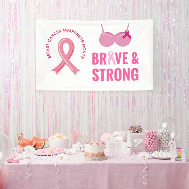 Pink Ribbon Breast Awareness Brave and strong  Banner (Party)