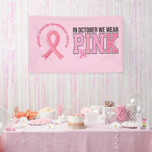 Pink Ribbon Breast Awareness Brave and strong Banner