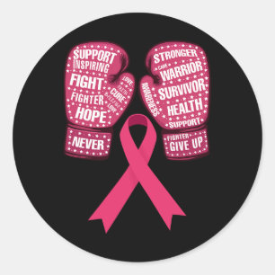 Pink Ribbon Breast Cancer Awareness Boxing Glove Classic Round Sticker