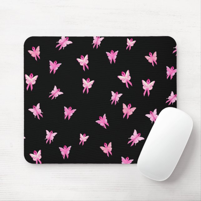 Pink Ribbon Breast Cancer Awareness Butterflies  Mouse Pad (With Mouse)
