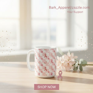 Pink Ribbon Breast Cancer Awareness Checkered Coffee Mug