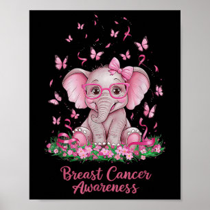 Pink Ribbon Breast Cancer Awareness Cure Elephant Poster