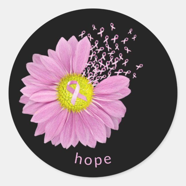 Pink Ribbon Breast Cancer Awareness Daisy Classic Round Sticker (Front)