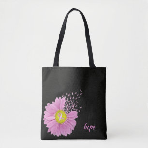 Pink Ribbon Breast Cancer Awareness Daisy Tote Bag