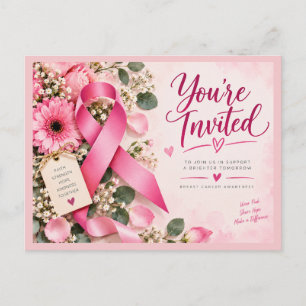 Pink Ribbon Breast Cancer Awareness Floral Postcard