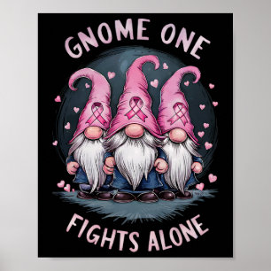 Pink Ribbon Breast Cancer Awareness Gnome One Figh Poster