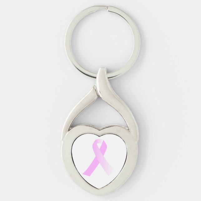 Pink Ribbon Breast Cancer Awareness Metal Keychain (Front)