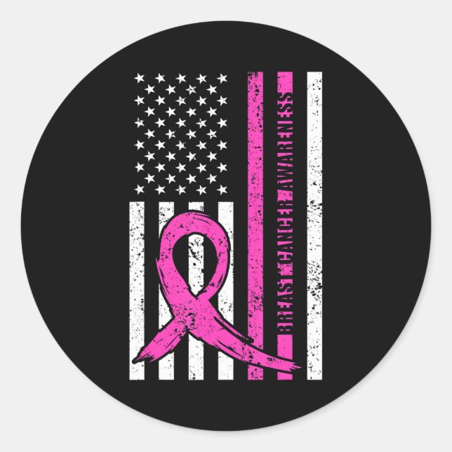 Pink Ribbon Breast Cancer Awareness Month Classic Round Sticker (Front)
