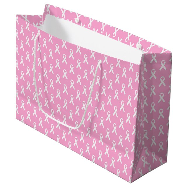 Pink Ribbon Breast Cancer Awareness Pattern Large Gift Bag (Front Angled)