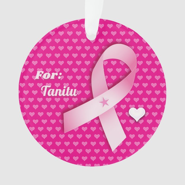 Pink Ribbon Breast Cancer Awareness Personalise Ornament (Front)