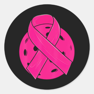 Pink Ribbon Breast Cancer Awareness Pickleball Classic Round Sticker