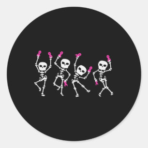 Pink Ribbon Breast Cancer Awareness Skeleton Danci Classic Round Sticker