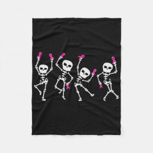 Pink Ribbon Breast Cancer Awareness Skeleton Danci Fleece Blanket