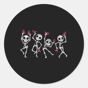 Pink Ribbon Breast Cancer Awareness Skeleton Women Classic Round Sticker