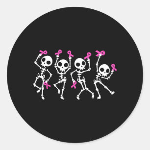Pink Ribbon Breast Cancer Awareness Skeleton Women Classic Round Sticker