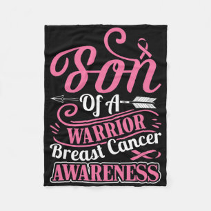 Pink Ribbon Breast Cancer Awareness Son Of Warrior Fleece Blanket