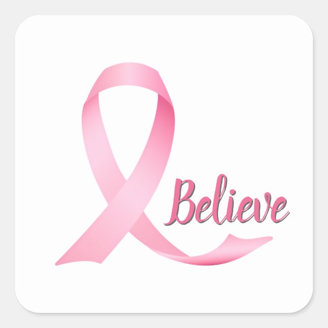 Pink Ribbon Breast Cancer Awareness Square Sticker (Front)