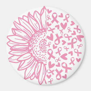 Pink Ribbon Breast Cancer Awareness Sunflower Magnet