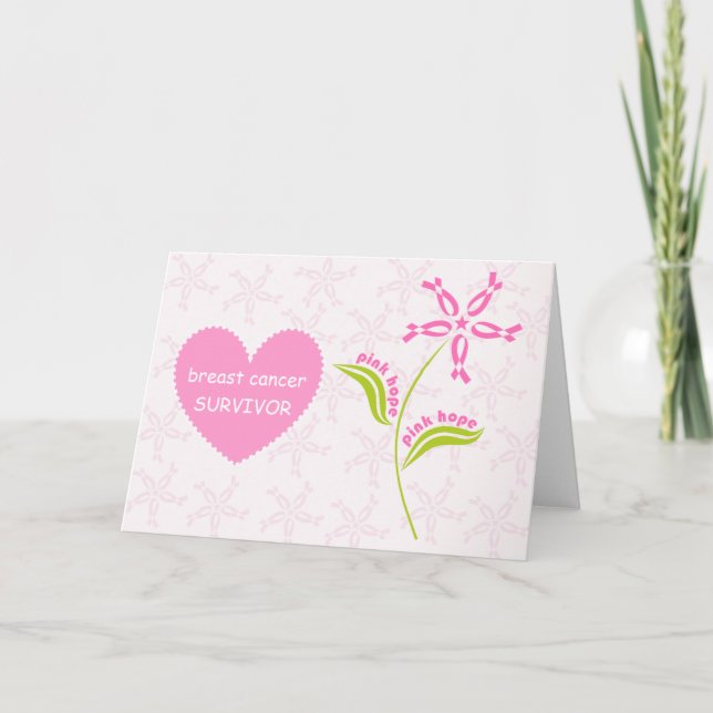 Pink Ribbon Breast Cancer Awareness Survivor Card (Front)