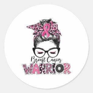 Pink Ribbon Breast Cancer Awareness Warrior Messy Classic Round Sticker