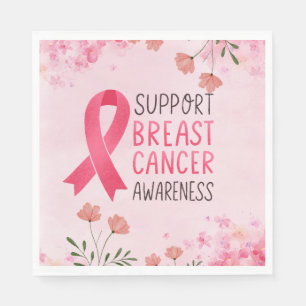 Pink Ribbon Breast cancer Awareness with Flowers Napkin
