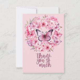 Pink Ribbon Breast cancer Awareness with Flowers Thank You Card