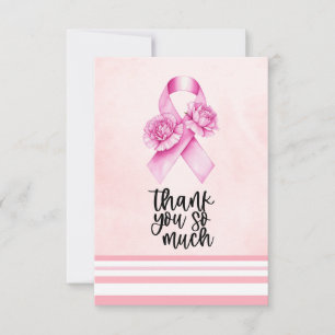 Pink Ribbon Breast cancer Awareness with Flowers  Thank You Card