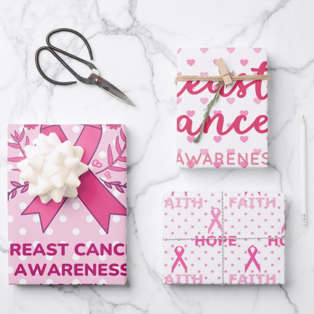 Pink Ribbon Breast Cancer Awareness Wrapping Paper Sheet (Front)