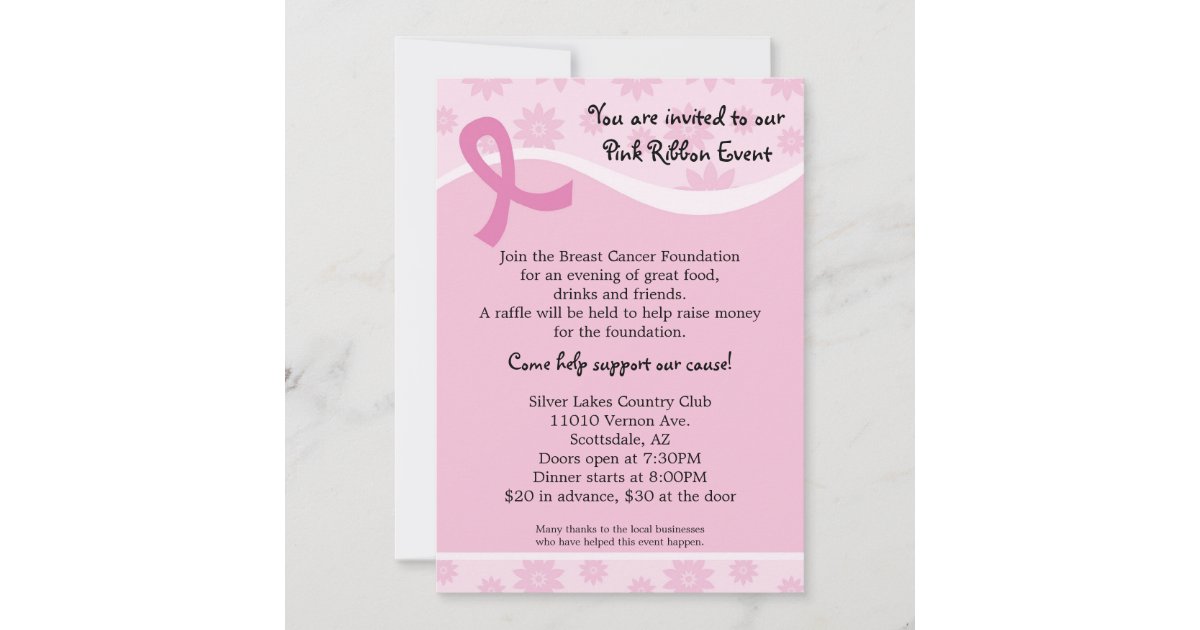 Pink Ribbon Breast Cancer Event Invitation Zazzle