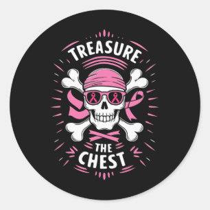 Pink Ribbon Breast Cancer Pirate Treasure The Ches Classic Round Sticker