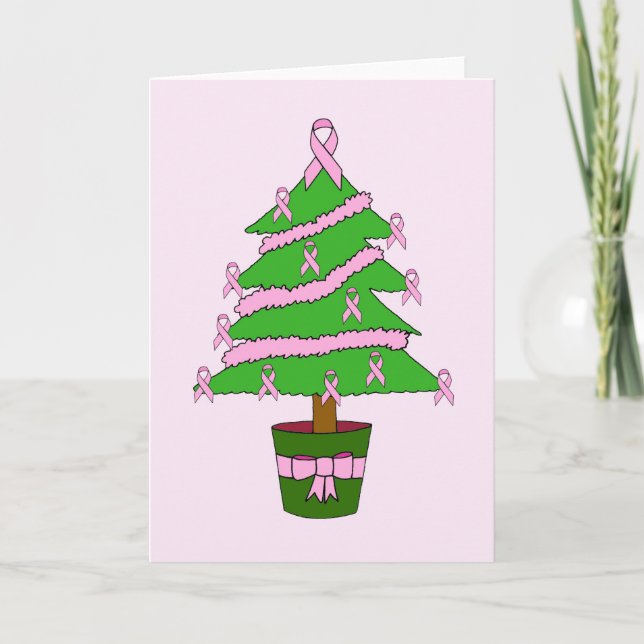 Pink Ribbon Breast Cancer Support, Christmas. Holiday Card (Front)