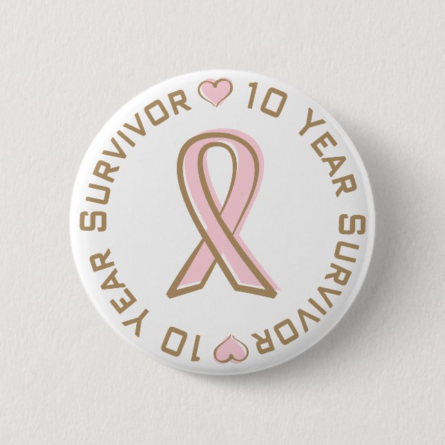 Pink Ribbon Breast Cancer Survivor 10 Years 6 Cm Round Badge (Front)